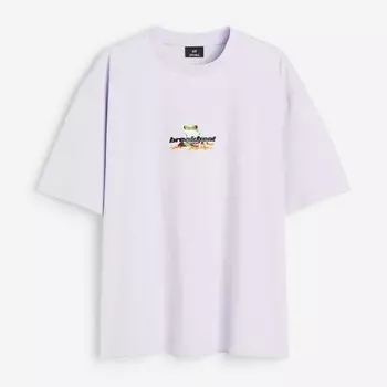 Футболка H&M Oversized Fit Printed Breakbeat Hardcore, сиреневый