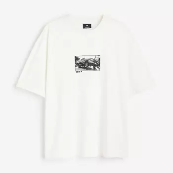 Футболка H&M Oversized Fit Printed Car, белый