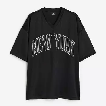 Футболка H&M Oversized Fit Printed Mesh New York, черный