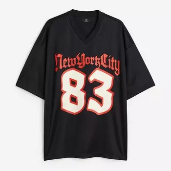 Футболка H&M Oversized Fit Printed Mesh New York City 83, черный