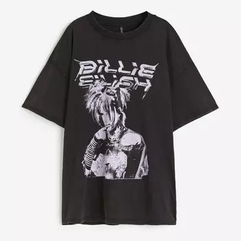 Футболка H&M Oversized Printed Billie Eilish, черный
