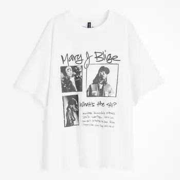 Футболка H&M Oversized Printed Mary J Blige, белый