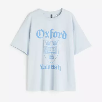 Футболка H&M Oversized Printed Oxford University, голубой