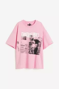 Футболка H&M Oversized Printed, розовый