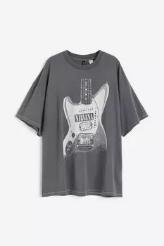 Футболка H&M Oversized Printed, темно-серый