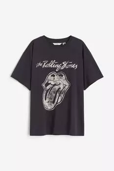Футболка H&M Oversized Printed The Rolling Stones, темно-серый