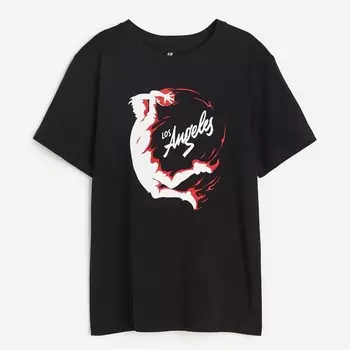 Футболка H&M Printed Cotton Los Angeles, черный