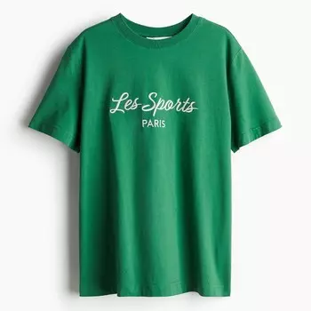 Футболка H&M Printed Les Sports, зеленый