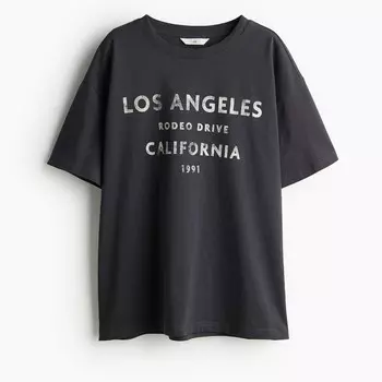 Футболка H&M Printed Los Angeles, темно-серый