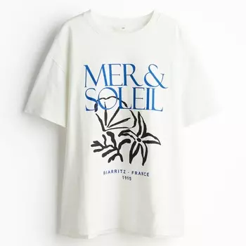 Футболка H&M Printed Mer & Soleil, белый