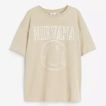 Футболка H&M Printed Nirvana, бежевый
