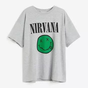 Футболка H&M Printed Nirvana, светло-серый