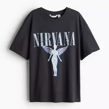 Футболка H&M Printed Nirvana, темно-серый