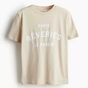 Футболка H&M Printed Rveries, светло-бежевый