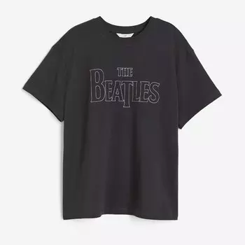 Футболка H&M Printed The Beatles, темно-серый