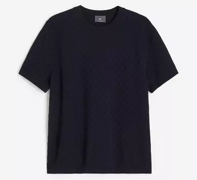 Футболка H&M Regular Fit Pattern-knit, темно-синий