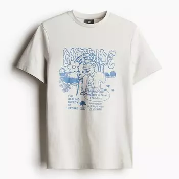 Футболка H&M Regular Fit Printed Outside, светло-серый