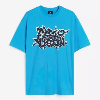 Футболка H&M Relaxed Fit Printed Clear Vision, голубой