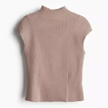 Футболка H&M Ribbed Mock Turtleneck, серо-бежевый