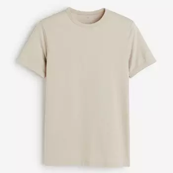 Футболка H&M Slim Fit Cotton, бежевый