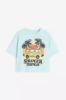 Футболка H&M Stranger Things Oversized Printed, светло-голубой