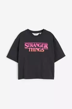 Футболка H&M Stranger Things Oversized Printed, черный