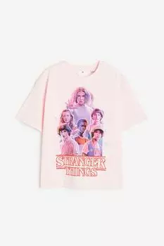 Футболка H&M Stranger Things Printed Cotton, светло-розовый