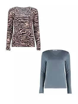 Футболка Hailys Langarmshirt 2er Set V Ausschnitt Normale Passform, цвет grau-blau