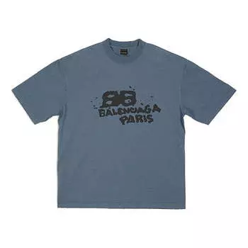 Футболка hand-drawn bb icon t-shirt medium fit 'blue black' Balenciaga, синий