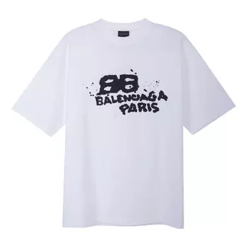 Футболка hand-drawn bb icon t-shirt medium fit 'white black' Balenciaga, белый