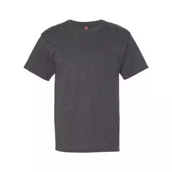 Футболка Hanes Beefy-T с карманом, цвет charcoal heather