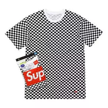 Футболка hanes tagless s (2 pack) checkered tee 'black white' Supreme, черный