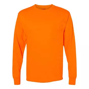 Футболка Hanes Workwear с длинным рукавом и карманом, цвет safety orange