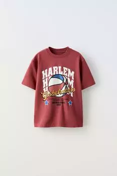Футболка harlem globetrotters с текстурным принтом ZARA, светло-бордовый