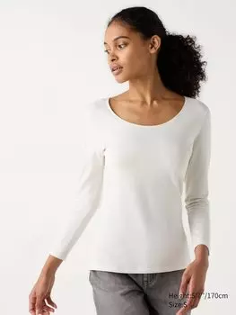 Футболка Heattech extra warm из хлопка с круглым вырезом Uniqlo, цвет 01 белый