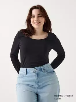 Футболка Heattech extra warm из хлопка с круглым вырезом Uniqlo, цвет 09 черный