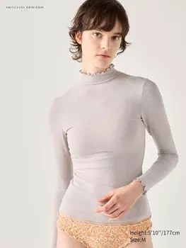 Футболка heattech extra warm из смеси кашемира и трикотажа с высоким воротом в рубчик Uniqlo, цвет 02 серый