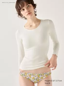 Футболка heattech extra warm из смеси кашемира в рубчик Uniqlo, цвет 00 белый