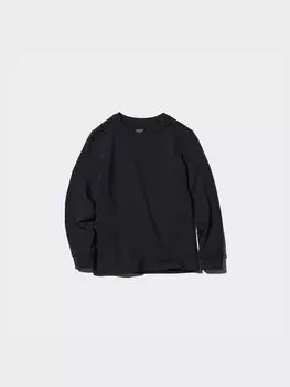 Футболка Heattech из хлопка с круглым вырезом, очень теплая Uniqlo, цвет 09 черный