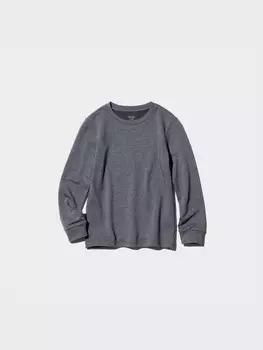 Футболка Heattech из хлопка с круглым вырезом, очень теплая Uniqlo, цвет 08 серый