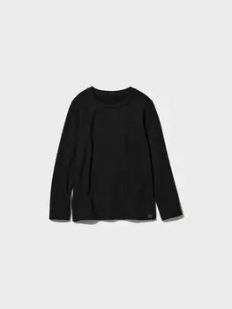 Футболка Heattech с круглым вырезом, очень теплая Uniqlo, цвет 09 черный