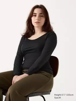 Футболка Heattech с круглым вырезом Uniqlo, цвет 09 черный