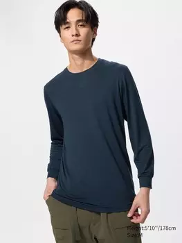 Футболка Heattech с круглым вырезом Uniqlo, цвет 69 синий