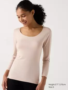 Футболка heattech с круглым вырезом Uniqlo, розовый