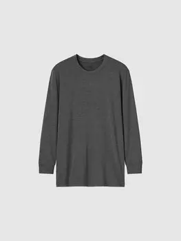 Футболка Heattech с круглым вырезом Uniqlo, темно-серый