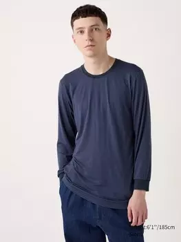 Футболка heattech с круглым вырезом в полоску Uniqlo, синий