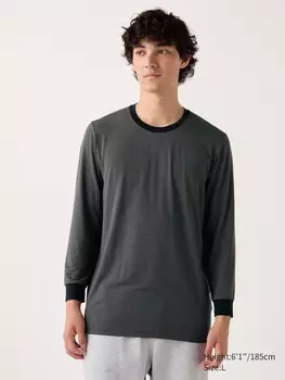Футболка heattech с круглым вырезом в полоску Uniqlo, цвет 09 черный