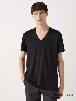Футболка Heattech с v-образным вырезом короткий рукав Uniqlo, цвет 09 черный