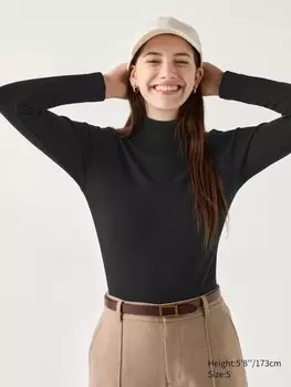 Футболка Heattech ультра-теплая с высоким воротом Uniqlo, цвет 09 черный