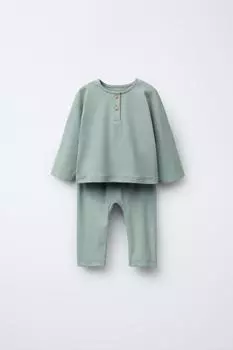 Футболка henley и комплект для бега трусцой ZARA, светло-зеленый